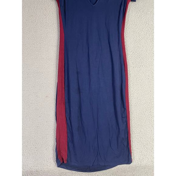 W.SHE Navy Bodycon Dress Large Cutout Back Colorblock V Neck Sexy Stretch Club - Picture 5 of 9